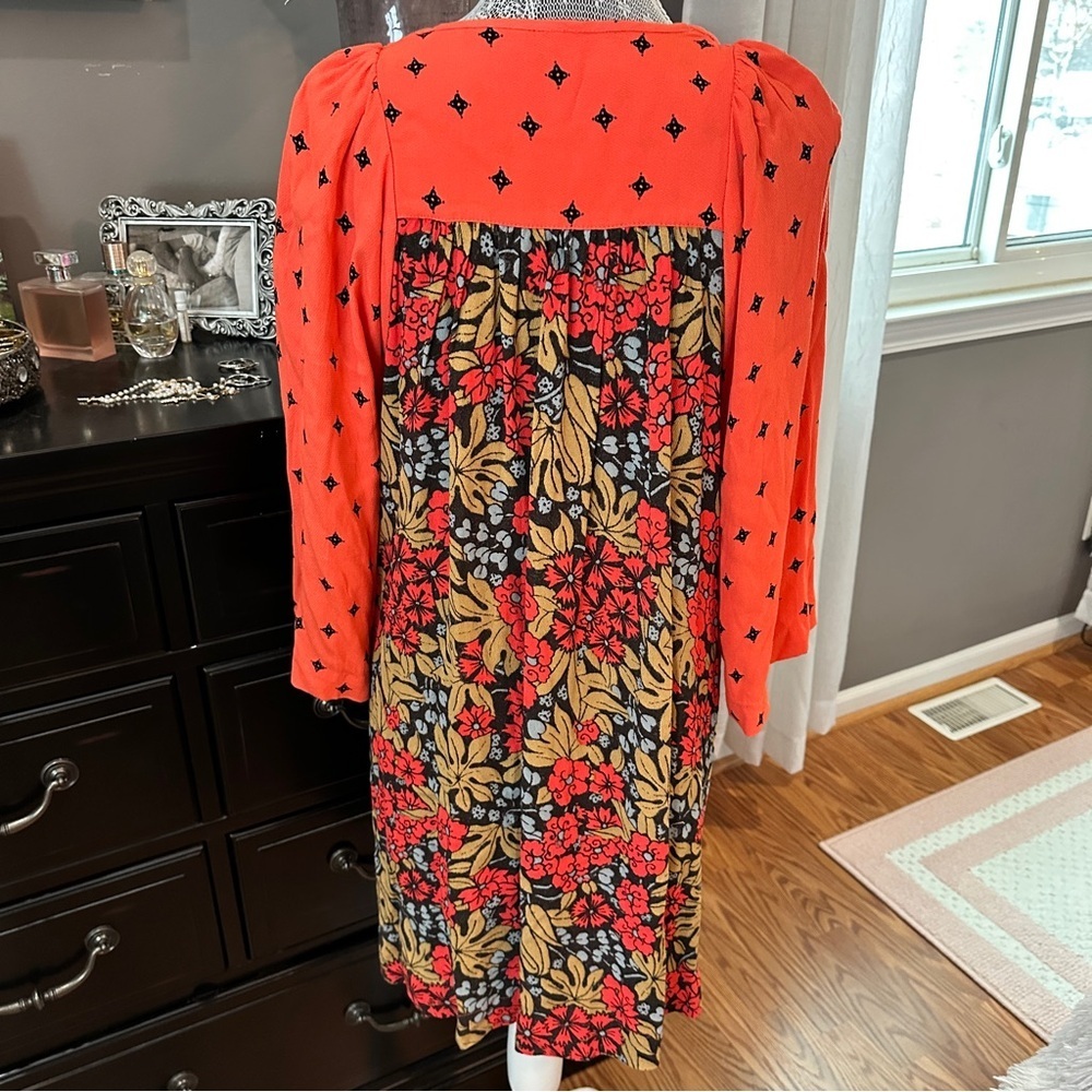Free People Tallula Poppy Orange Deep-V Mixed Floral Boho Dress Size S - Picture 7 of 16